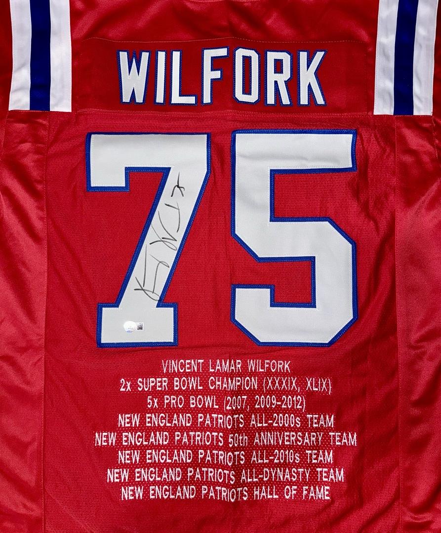 Vince Wilfork Signed Custom Red Patriots Career Stats Jersey - JSA COA
